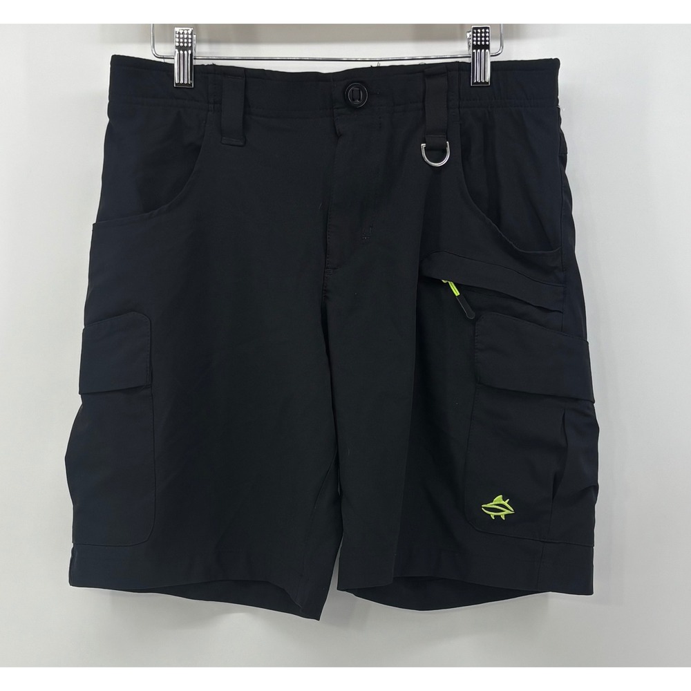 Loco Skailz Cargo Fishing Shorts Men 32 Black Zip Pockets Performance 8" Inseam